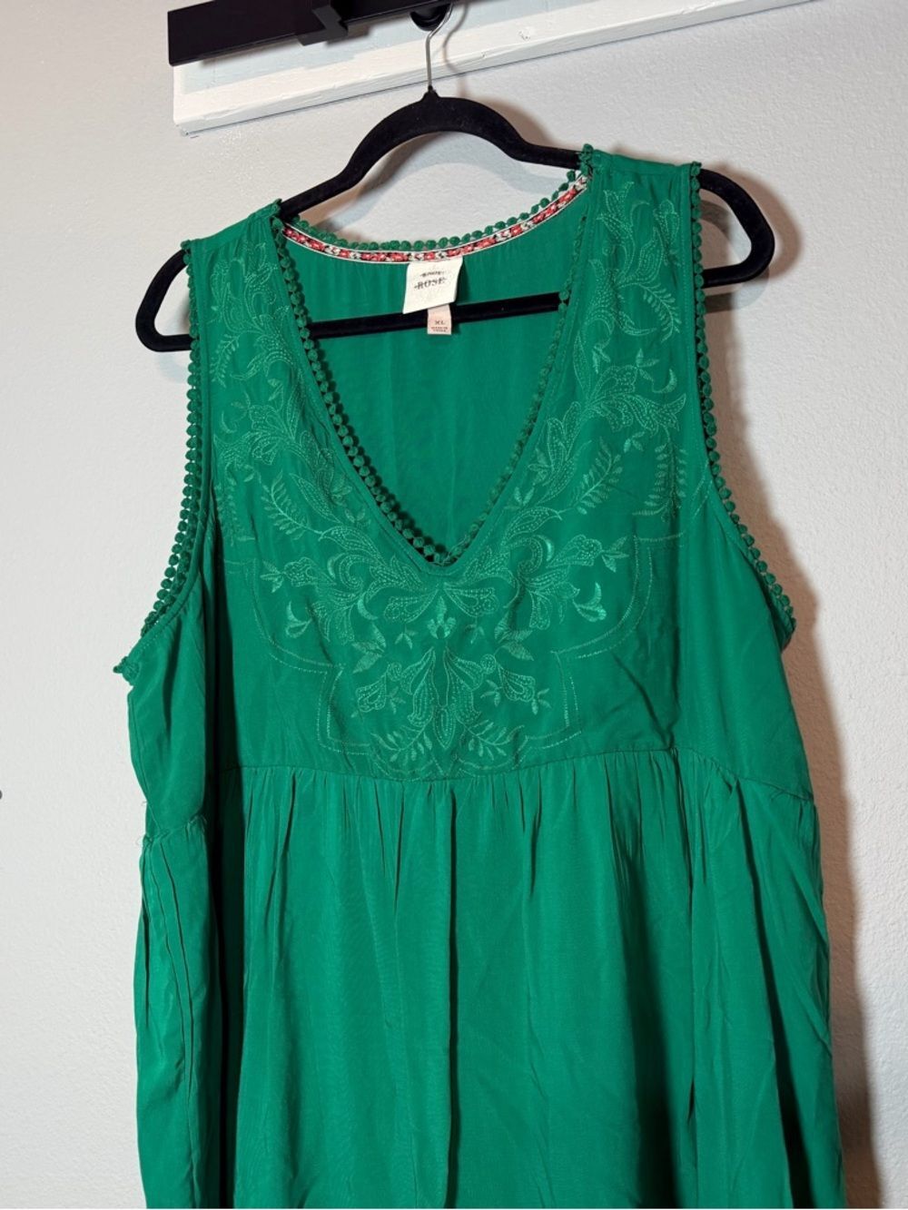 Knox Rose Sleeveless Embroidered Eyelet Dress XL Kelly Green Boho Knee Length - Picture 2 of 9